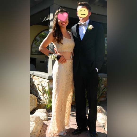 Custom Taylor Swift Fearless Two-Piece Prom Dress - Champagne/Diamond - 2 - Picture 4 of 14